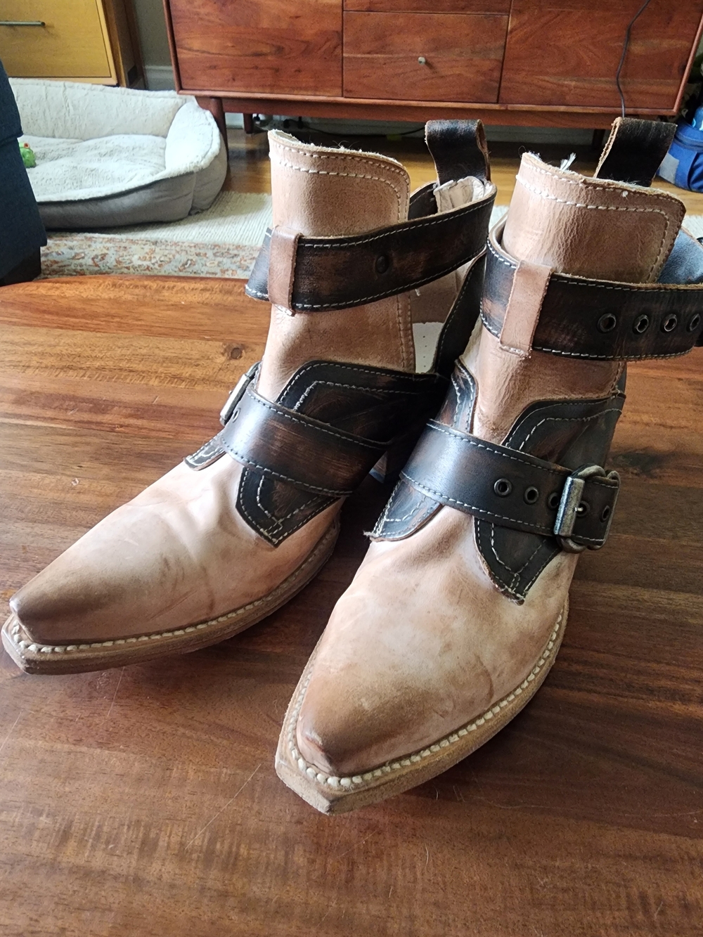 Freebird Mayhem Two-Tone Brown Leather Strap Ankle Boots